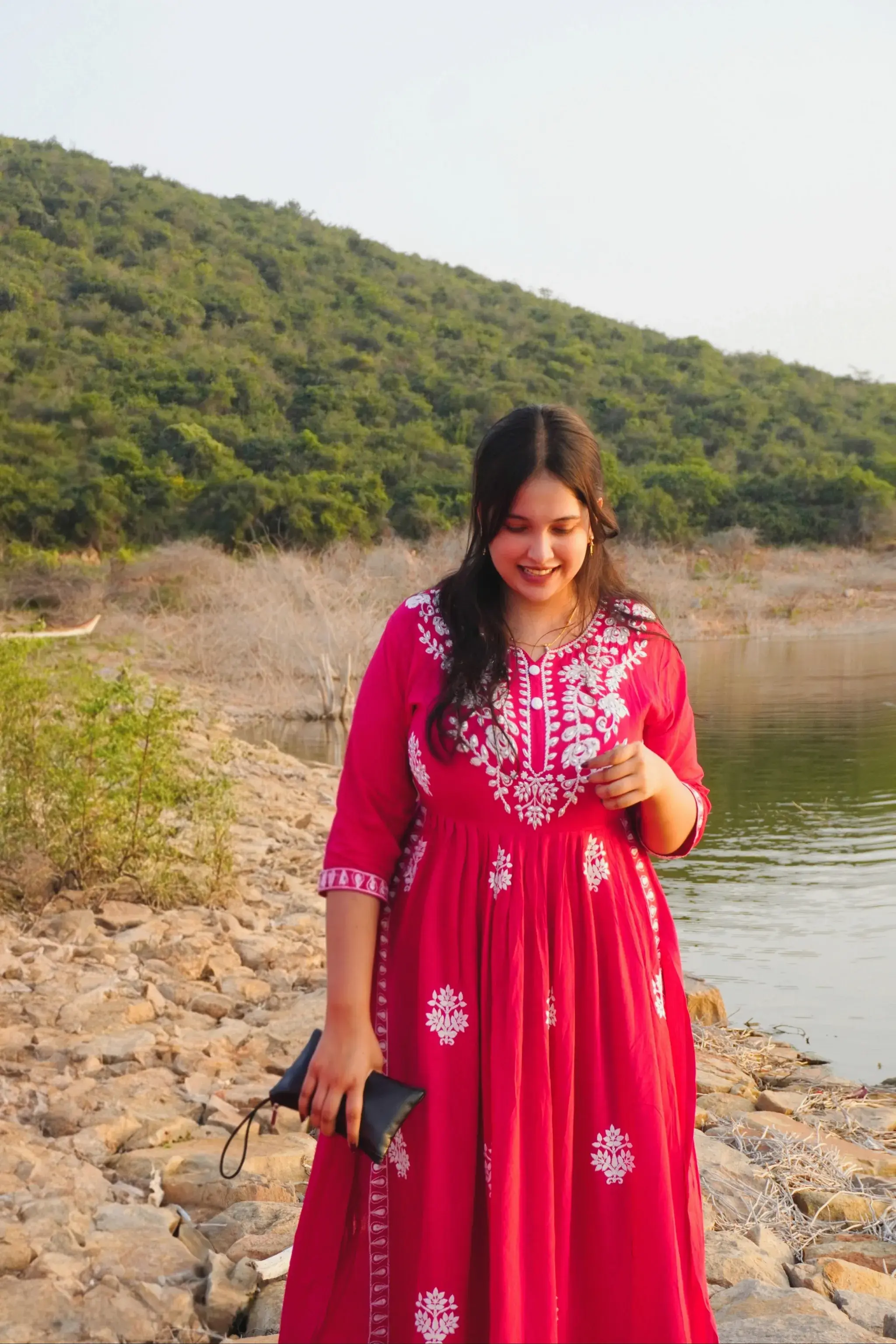 Rose Lina in a red dress